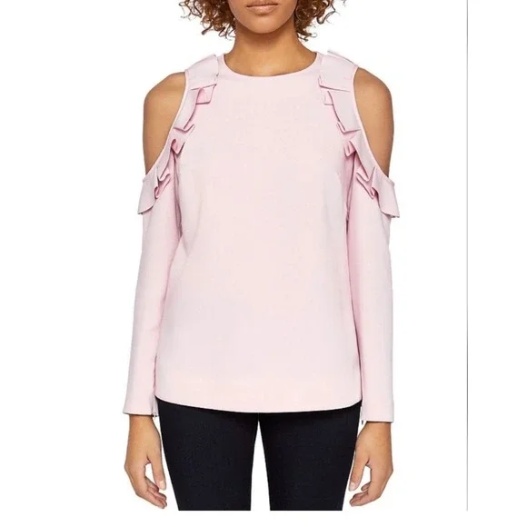 Ted Baker London Steffe Cold Shoulder Ruffle Top Dusty Pink Size 1 Small - Picture 8 of 9